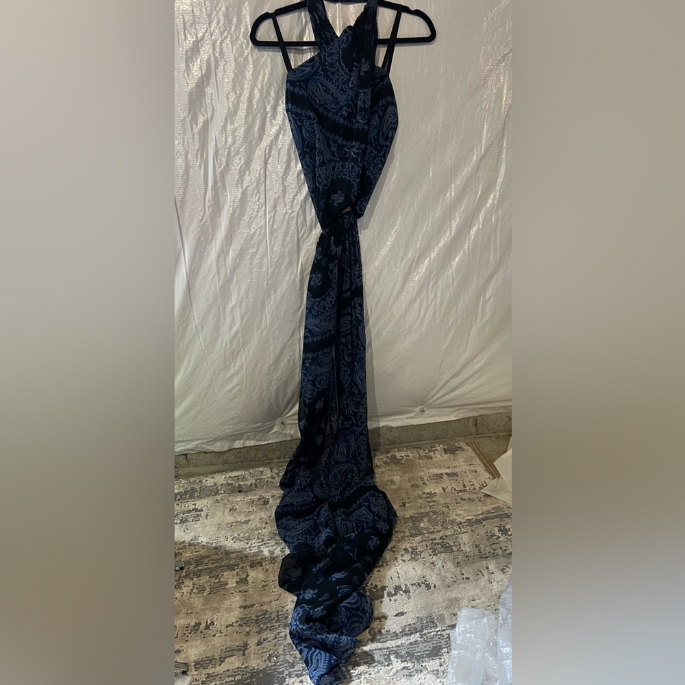 Vera Wang Blue Printed Wrap Halter Top Size Small